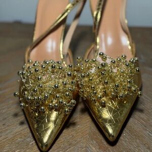 Elegant Gold Embellished Women's Heels